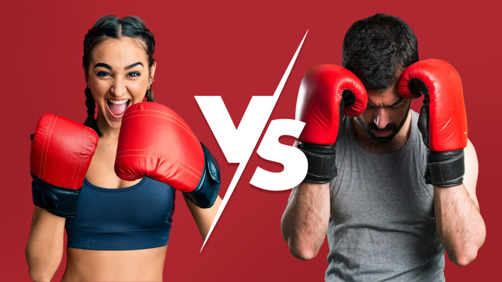 Picture of a man and a woman with boxing gloves.